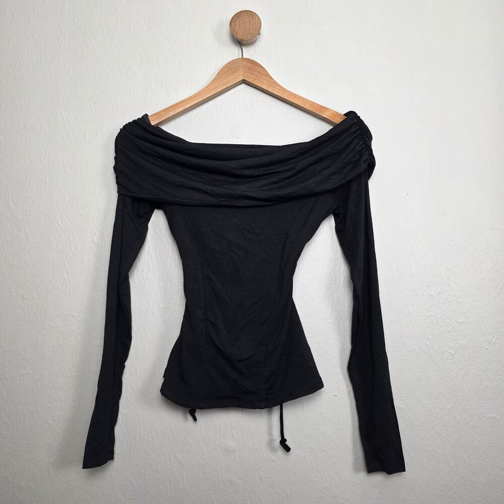 TA3 Shapey Off The Shoulder Lace Up Corset Long Sleeve Top Black NEW SXS